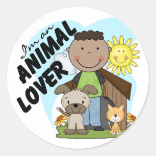 Animal Lover African American Boy Tshirts Classic Round Sticker