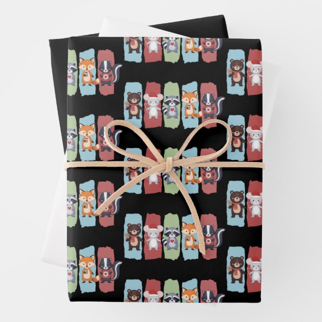 Animal Lover Christmas Racoon Opossum Winter  Wrapping Paper Sheet (In situ)