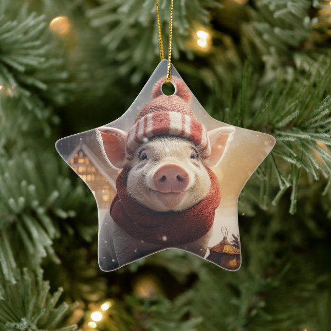 Animal Lover Gift, Farm Lover Gift, Cute Pig Ceramic Ornament (Tree)