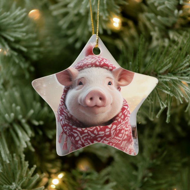 Animal Lover Gift, Farm Lover Gift, Cute Pig Ceramic Ornament (Tree)