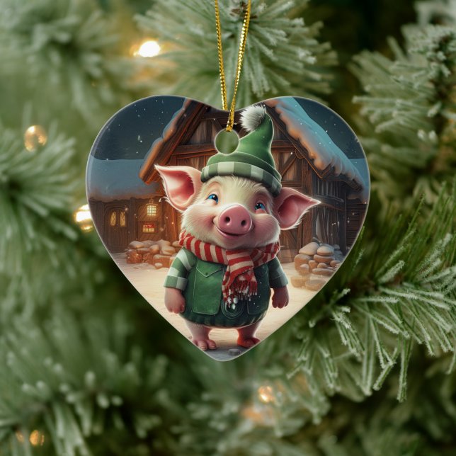 Animal Lover Gift, Farm Lover Gift, Cute Pig Ceramic Ornament (Tree)