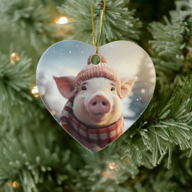 Animal Lover Gift, Farm Lover Gift, Cute Pig Ceramic Ornament (Tree)