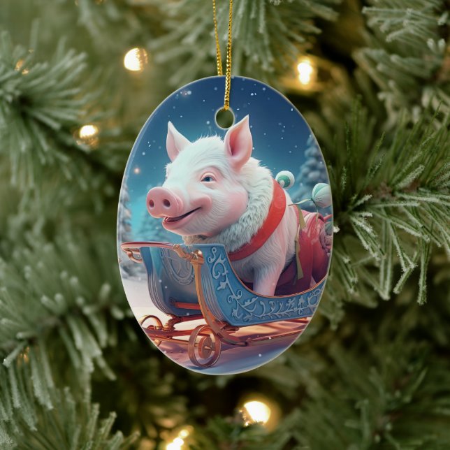 Animal Lover Gift, Farm Lover Gift, Cute Pig Ceramic Ornament (Tree)
