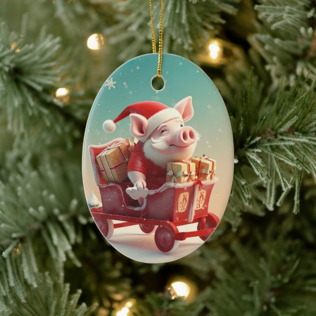 Animal Lover Gift, Farm Lover Gift, Cute Pig Ceramic Ornament (Tree)