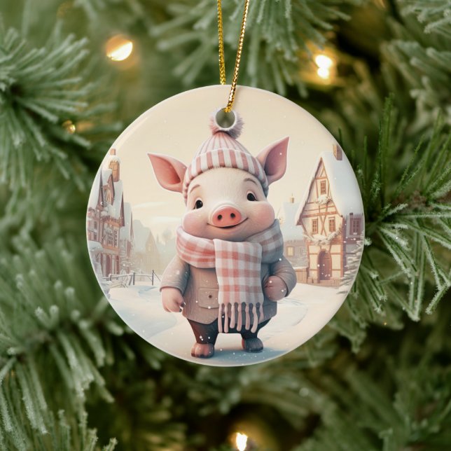 Animal Lover Gift, Farm Lover Gift, Cute Pig Ceramic Ornament (Tree)