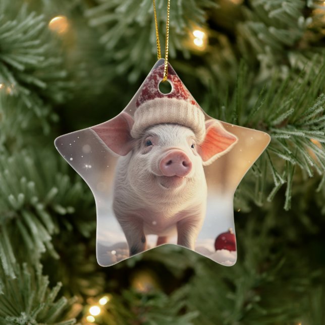 Animal Lover Gift, Farm Lover Gift, Cute Pig Ceramic Ornament (Tree)