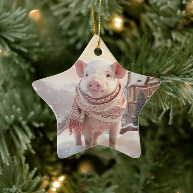 Animal Lover Gift, Farm Lover Gift, Cute Pig Ceramic Ornament (Tree)