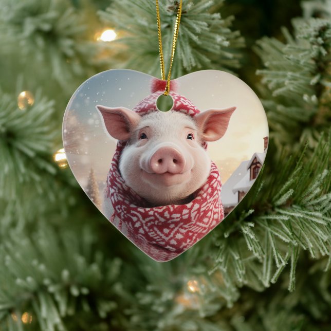 Animal Lover Gift, Farm Lover Gift, Cute Pig Ceramic Ornament (Tree)