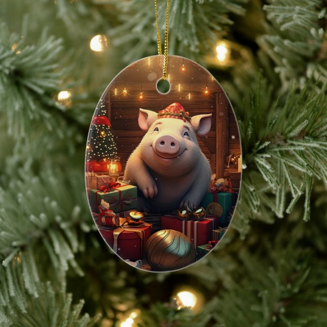 Animal Lover Gift, Farm Lover Gift, Cute Pig Ceramic Ornament (Tree)