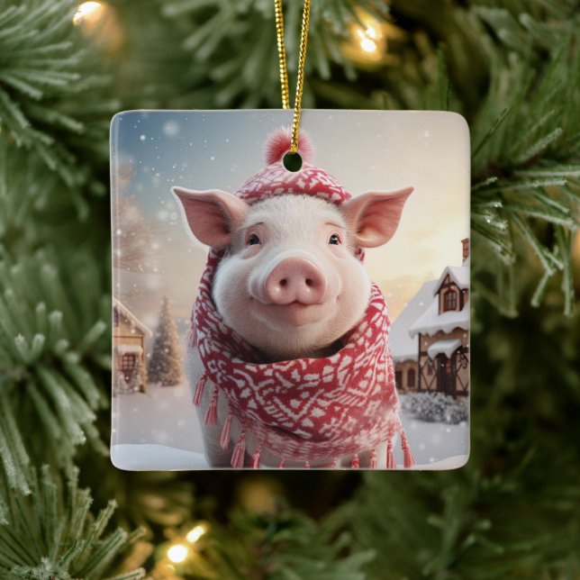 Animal Lover Gift, Farm Lover Gift, Cute Pig Ceramic Ornament (Tree)