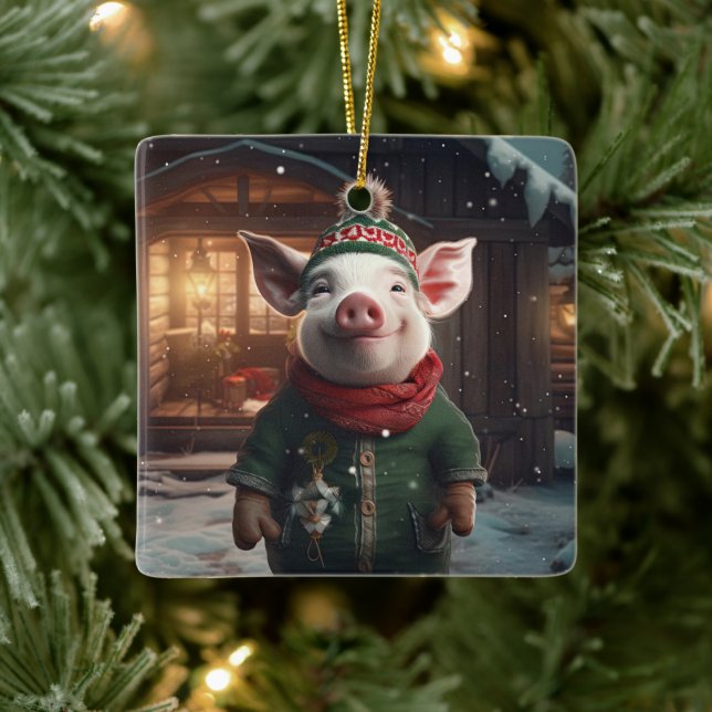 Animal Lover Gift, Farm Lover Gift, Cute Pig Ceramic Ornament (Tree)