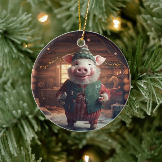 Animal Lover Gift, Farm Lover Gift, Cute Pig Ceramic Ornament (Tree)