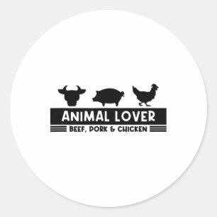 Animal Lover Stencil Design – Beef Pork Chicken Classic Round Sticker
