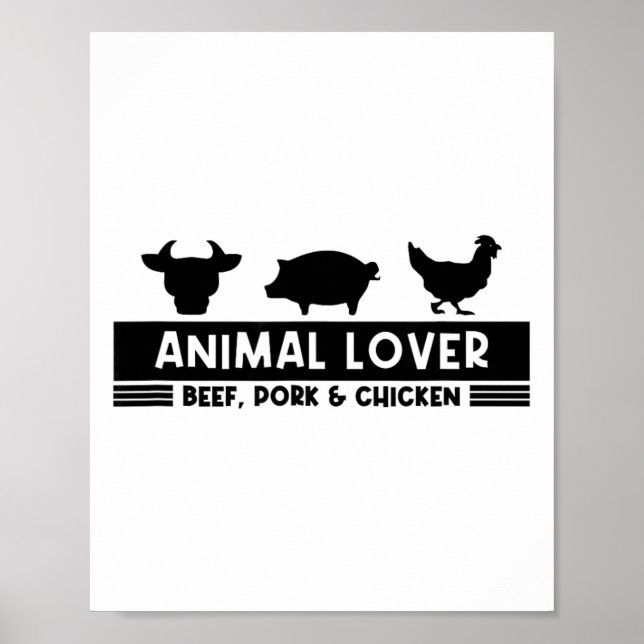 Animal Lover Stencil Design – Beef Pork Chicken  Poster (Front)