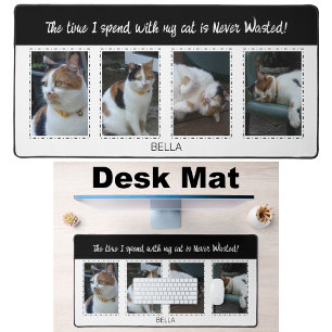 Animal lovers cats 4 photo name white black desk mat