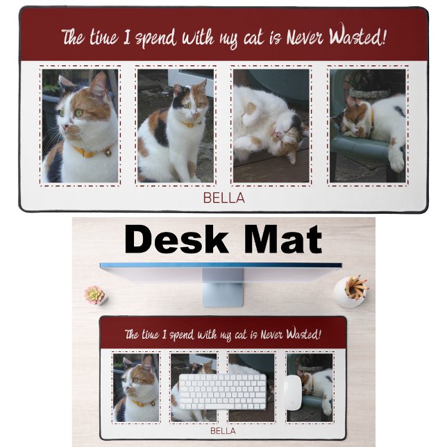 Animal lovers cats 4 photo name white burgundy desk mat (Creator Uploaded)