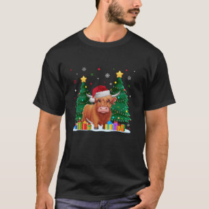 Animal Lovers Highland Cow Santa Hat Ugly Christma T-Shirt