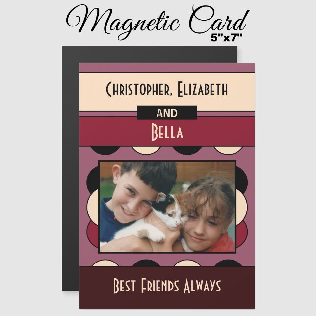 Animal lovers photo burgundy fridge magnetic card (Creator Uploaded)