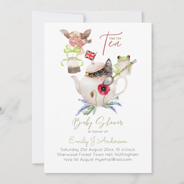 Animal Magic Tea Party Baby Shower Incl. Envelopes (Front)