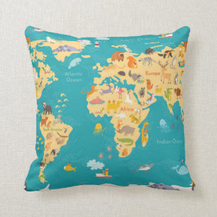 Animal Map of the World For Kids Cushion
