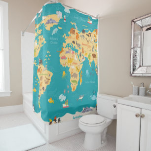 Animal Map of the World For Kids Shower Curtain