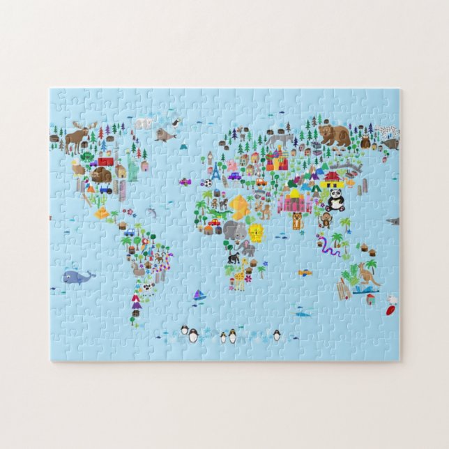 Animal Map of the World Jigsaw Puzzle (Horizontal)