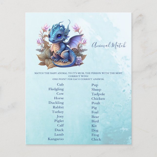 Animal Match Baby Shower Game (Front)