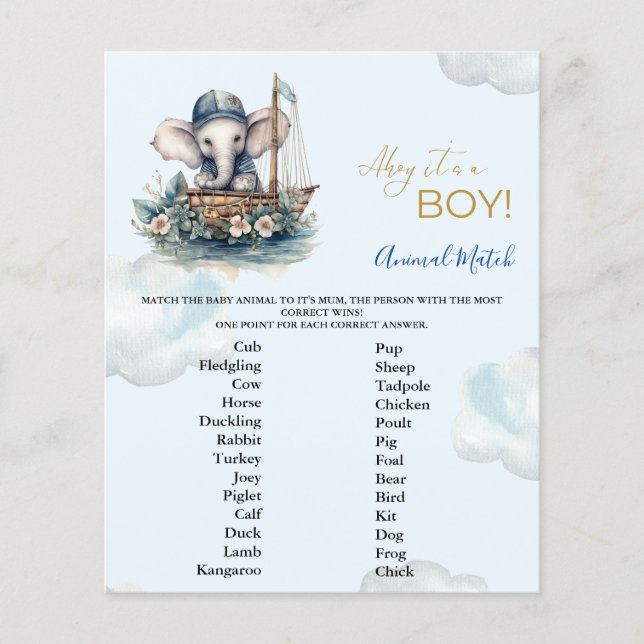 Animal Match Baby Shower Game (Front)