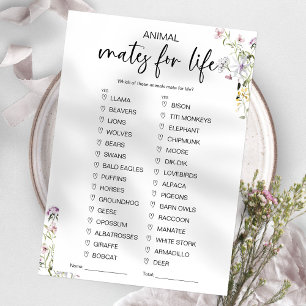 Animal Mates for Life Bridal Shower Game  Invitation