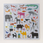 Animal Menagerie Jigsaw Puzzle<br><div class="desc">All sorts of fun animals and wildlife for animal lovers everywhere.  Safari animals,  jungle,  farm,  birds,  pets and wildlife.  A monster seems to have sneaked in too. Original art by Nic Squirrell.</div>