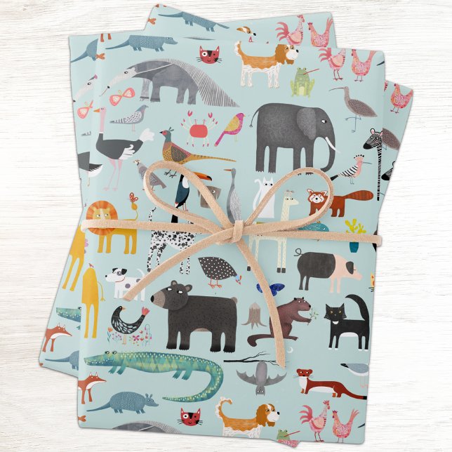 Animal Menagerie Wrapping Paper Sheet (Animal menagerie fun gift wrap paper sheets)