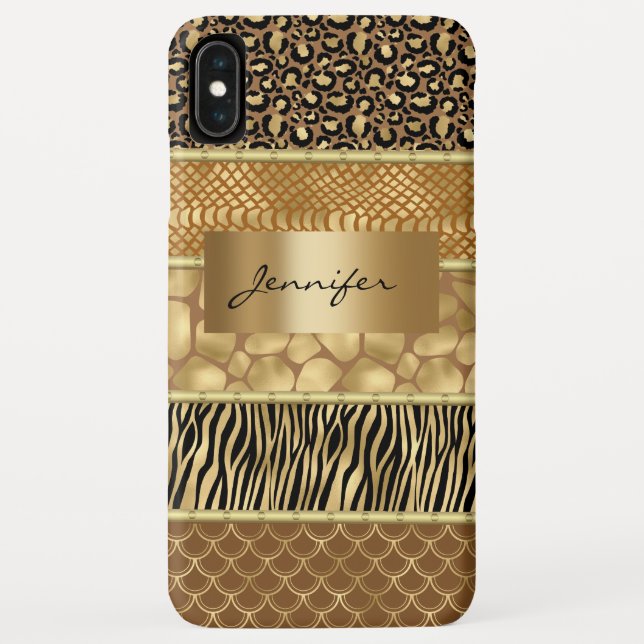 Animal Mixed Gold Zebra Giraffe Snake Skins Case-Mate iPhone Case (Back)