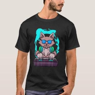 Animal Music Cat Musician Retro Cat DJ Piano T-Shirt