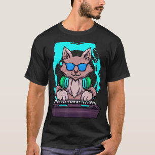 Animal Music Cat Musician Retro Cat DJ Piano T-Shirt