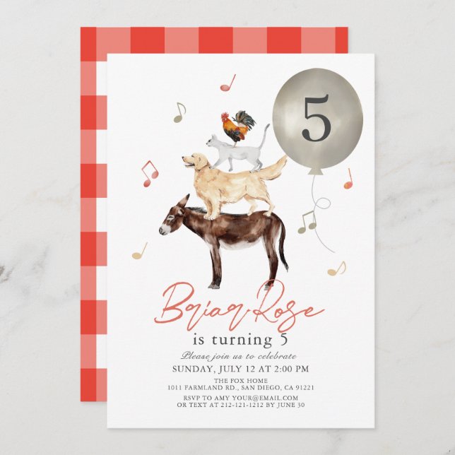 Animal Musicians Fairytale Kid's Birthday Invitation (Front/Back)