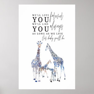 Animal Nursery poster,Safari theme, Giraffe Family Poster