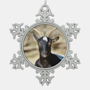 Animal of Rove goat with twisted horns Snowflake Pewter Christmas Ornament