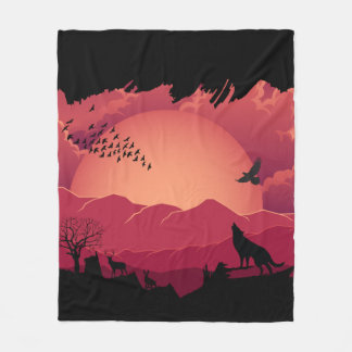 Animal Over the Mountain Sunset Fleece Blanket