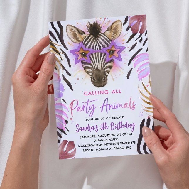 Animal Party - Zebra Birthday Party Invitation (Animal Party - Zebra Invitation)
