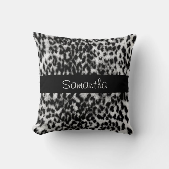 Animal pattern, black, white, monogram cushion (Front)