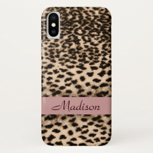 Animal pattern, brown, pink, monogram iPhone x case