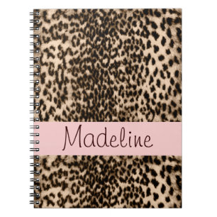 Animal pattern, brown, pink, monogram notebook