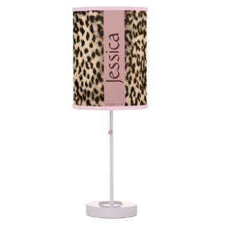 Animal pattern, brown, pink, monogram table lamp