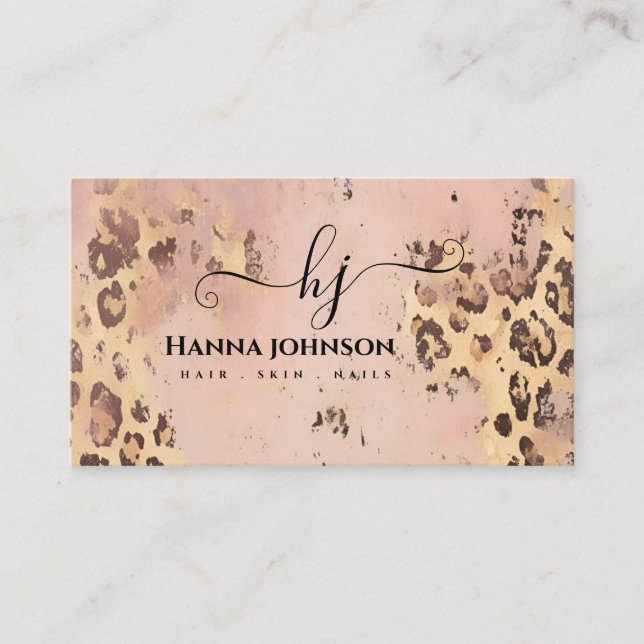 Animal pattern Faux Gold Gitter Monogram iinitial Business Card (Front)