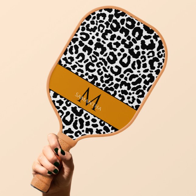 Animal Pattern Monogrammed Name Black White Sports Pickleball Paddle (Animal Pattern Monogrammed Name Black White Sports Pickleball Paddle)