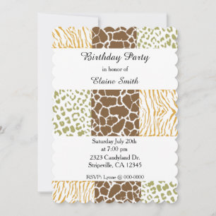 Animal Patterns Earth Tones Birthday Invitation