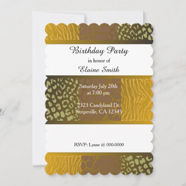 Animal Patterns Earth Tones Birthday Invitation (Front)