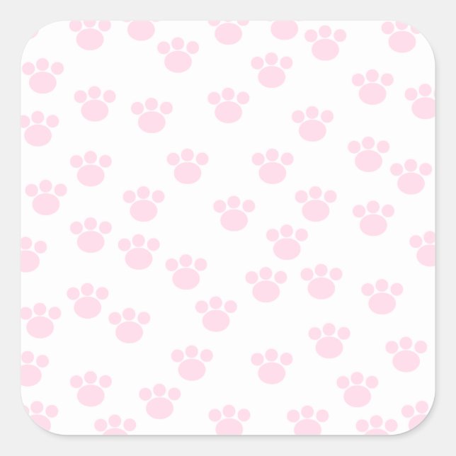 Animal Paw Print. Light Pink and White Pattern. Square Sticker (Front)