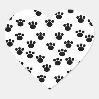 Animal Paw Print Pattern. Black and White. Heart Sticker