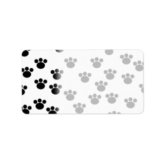 Animal Paw Print Pattern. Black and White. Label